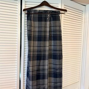 Ralph Lauren Navy and Gray Plaid Maxi Skirt
